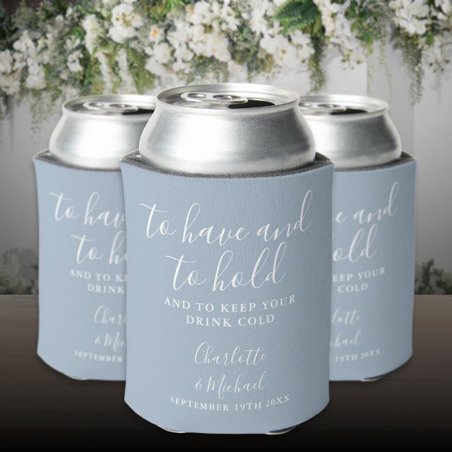 Modern Dusty Blue Signature Script Wedding Can Cooler (Modern Dusty Blue Signature Script Wedding Can Cooler)