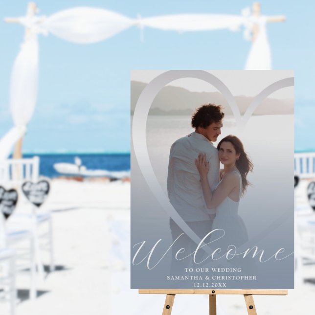 Modern Dusty Blue & Silver Heart Wedding Welcome Foam Board (Creator Uploaded)