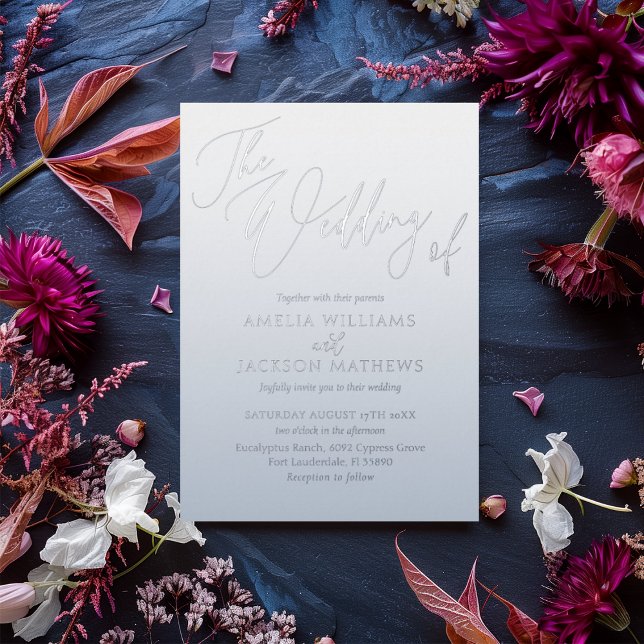 Modern Dusty Blue & Silver Wedding Foil Invitation (Creator Uploaded)