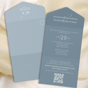 Modern Dusty Blue Simple Minimalist QR Code RSVP  All In One Invitation