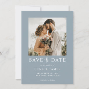 Modern Dusty Blue Simple Photo Wedding Save The Date