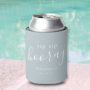 Modern Dusty Blue Sip Sip Hooray Wedding Favor Can Cooler
