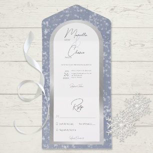 Modern Dusty Blue & Snow Silver Foil No Dinner All In One Invitation