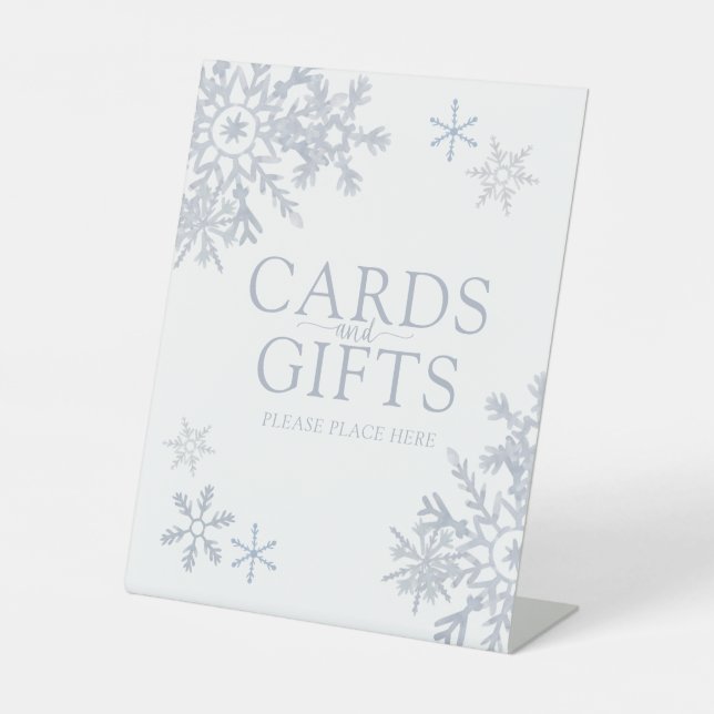 Modern Dusty Blue Snowflake Shower Cards & Gifts Pedestal Sign (Front)