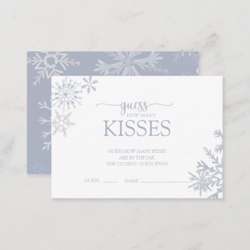 Modern Dusty Blue Snowflake Shower How Many Kisses Enclosure Card