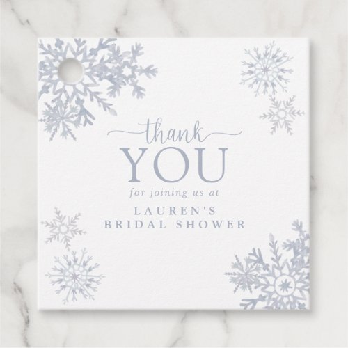 Modern Dusty Blue Snowflake Shower Thank You Favor Tags