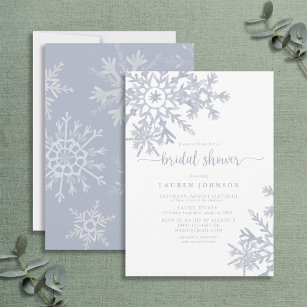 Modern Dusty Blue Snowflake Winter Bridal Shower Invitation