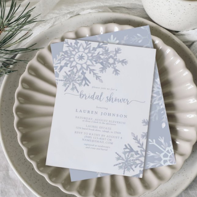 Modern Dusty Blue Snowflake Winter Bridal Shower Invitation (Easily personalize this snowflake bridal shower invite with your deets for an amazing winter shower
)