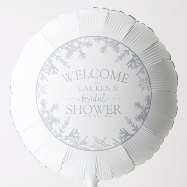 Modern Dusty Blue Snowflake Winter Bridal Welcome Balloon (Front)