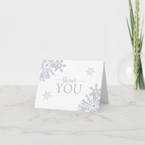 Modern Dusty Blue Snowflake Winter Thank You Card