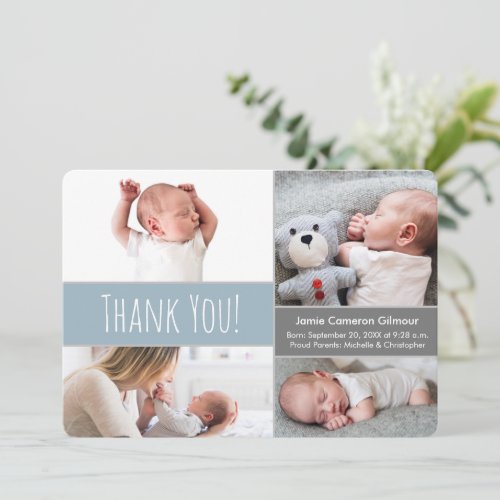 Modern Dusty Blue Soft Grey Welcome Home Baby Thank You Card
