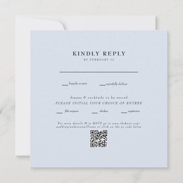  Modern Dusty Blue Square Wedding QR Code RSVP (Front)