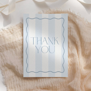 Modern Dusty Blue Stripe Oh Boy Baby Shower Thank You Card