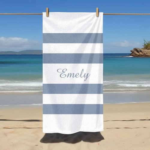 Modern Dusty Blue Striped  Beach Towel