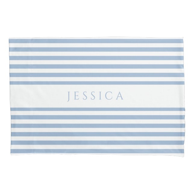 Modern Dusty Blue Striped Pillow Case (Front)