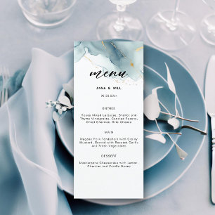 Modern Dusty Blue Summer Beach Romantic Wedding Menu
