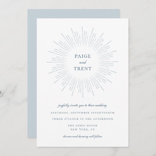 Modern Dusty Blue Sunburst Frame Wedding Invitation