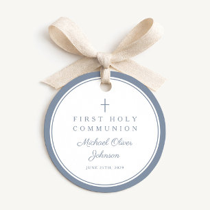 Modern Dusty Blue Thank You Boy First Communion Favor Tags