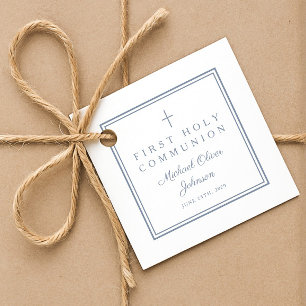 Modern Dusty Blue Thank You Boy First Communion Favor Tags