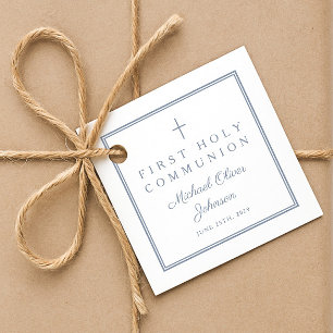 Modern Dusty Blue Thank You Boy First Communion Favor Tags