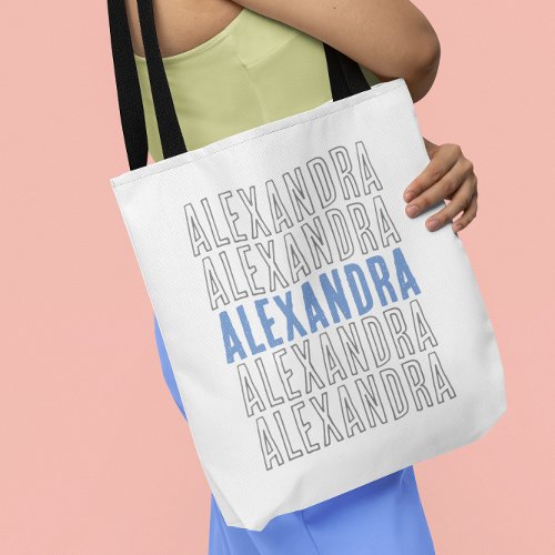 Modern Dusty Blue Type Personalized Name Tote Bag