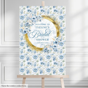 Modern dusty blue watercolor bridal shower welcome foam board