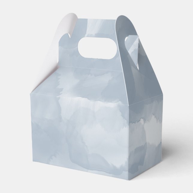 Modern Dusty Blue Watercolor Brush Strokes Favor Boxes (Front Side)