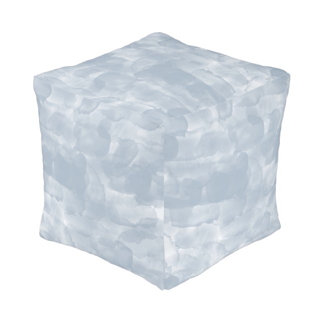 Modern Dusty Blue Watercolor Brush Strokes Pouf (Angled Back)