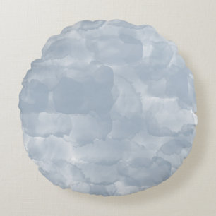 Modern Dusty Blue Watercolor Brush Strokes Round Pillow