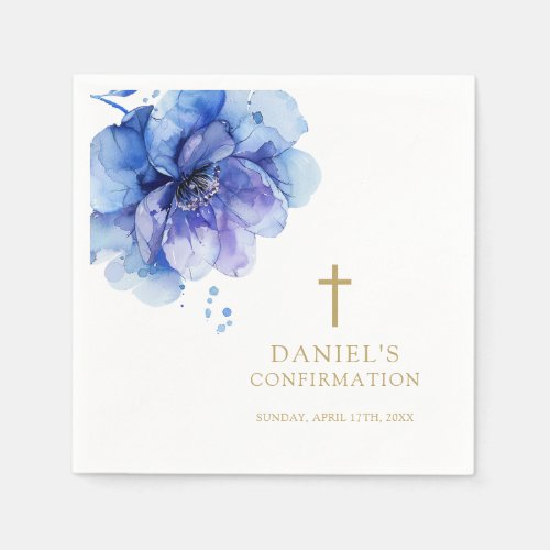 Modern Dusty Blue Watercolor Floral Confirmation