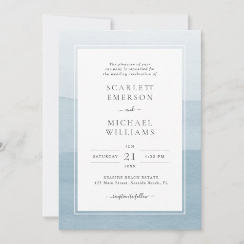 Modern Dusty Blue Watercolor Wedding Invitation