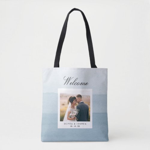 Modern Dusty Blue Watercolor Wedding Welcome  Tote Bag