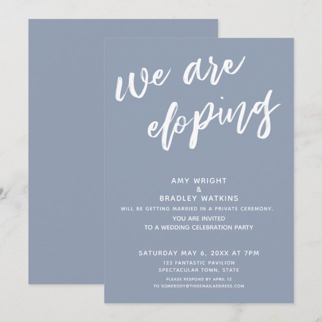 Modern Dusty Blue We Are Eloping Wedding Reception Invitation (Front/Back)
