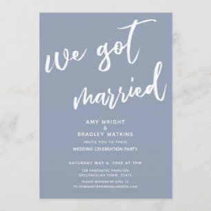Modern Dusty Blue We Got Married Wedding Reception Invitation