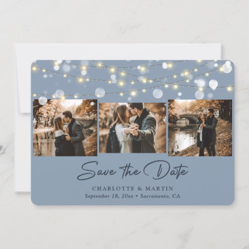 Modern Dusty Blue Wedding 3 Photo Save The Date