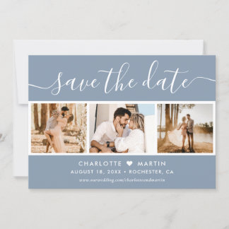 Modern Dusty Blue Wedding 4 Photo Save The Date
