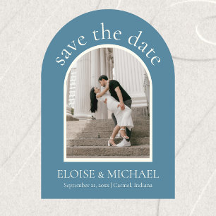 Modern Dusty Blue Wedding Arch Photo Save The Date