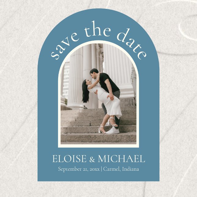 Modern Dusty Blue Wedding Arch Photo Save The Date (Modern Dusty Blue Wedding Arch Photo Save The Date)