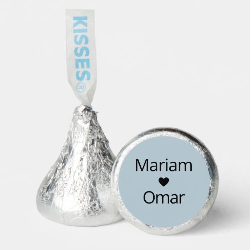 Modern Dusty Blue Wedding Couples Name and Heart Hersheys Kisses