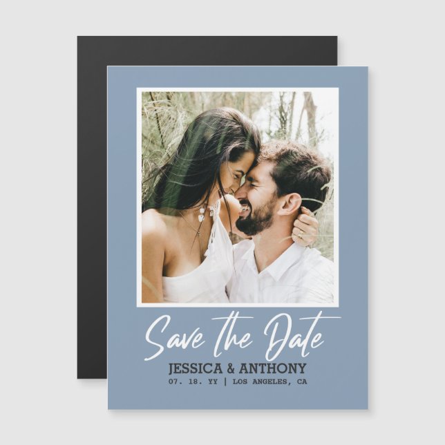 Modern Dusty Blue Wedding Magnetic Invitation (Front/Back)