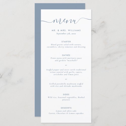 Modern Dusty Blue Wedding Menu