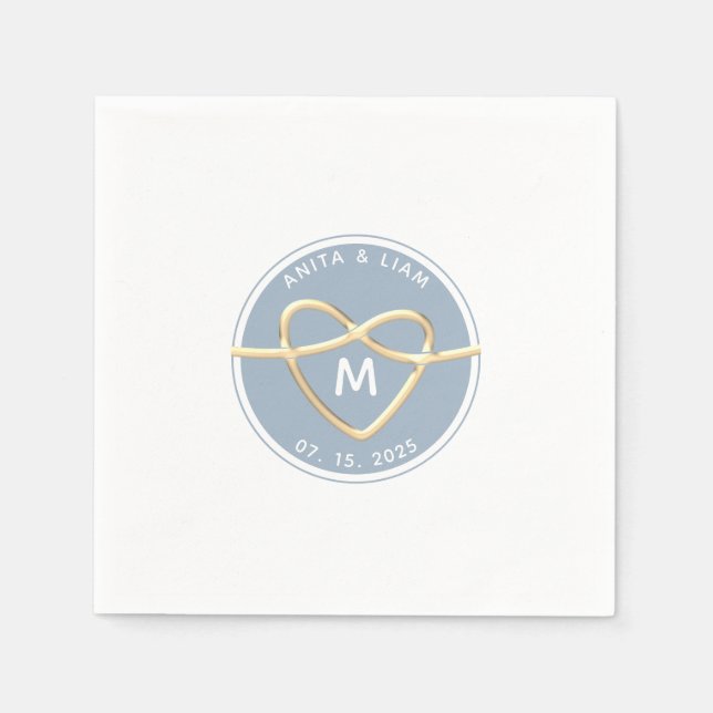 Modern Dusty Blue Wedding Monogram Napkins (Front)