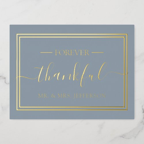 Modern Dusty Blue Wedding Mr  Mrs Thank You Foil Invitation Postcard