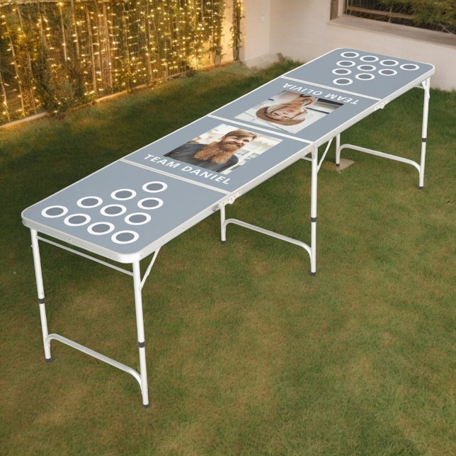 Modern Dusty Blue Wedding Photo Beer Pong Table (Creator Uploaded)