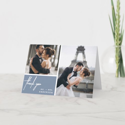 Modern Dusty Blue Wedding Photo Collage Thank You