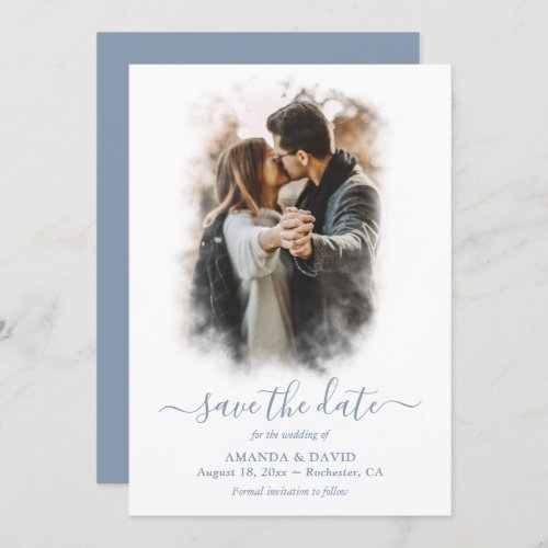 Modern Dusty Blue Wedding Photo Save The Date