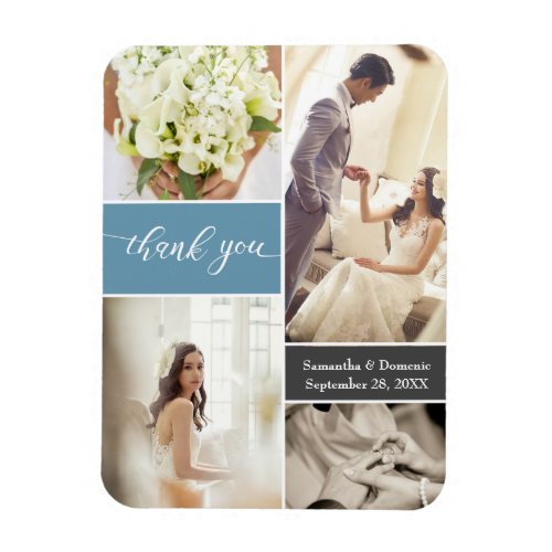 Modern Dusty blue Wedding Photos collage  Magnet