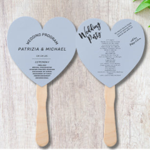 Modern Dusty Blue Wedding  Program Hand Fan