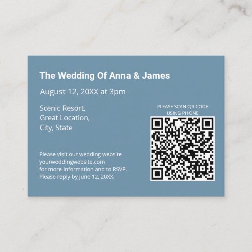 Modern Dusty Blue Wedding QR Code Enclosure Card