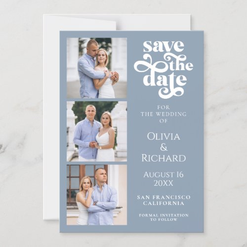 Modern Dusty Blue Wedding Save The Date Magnetic Invitation
